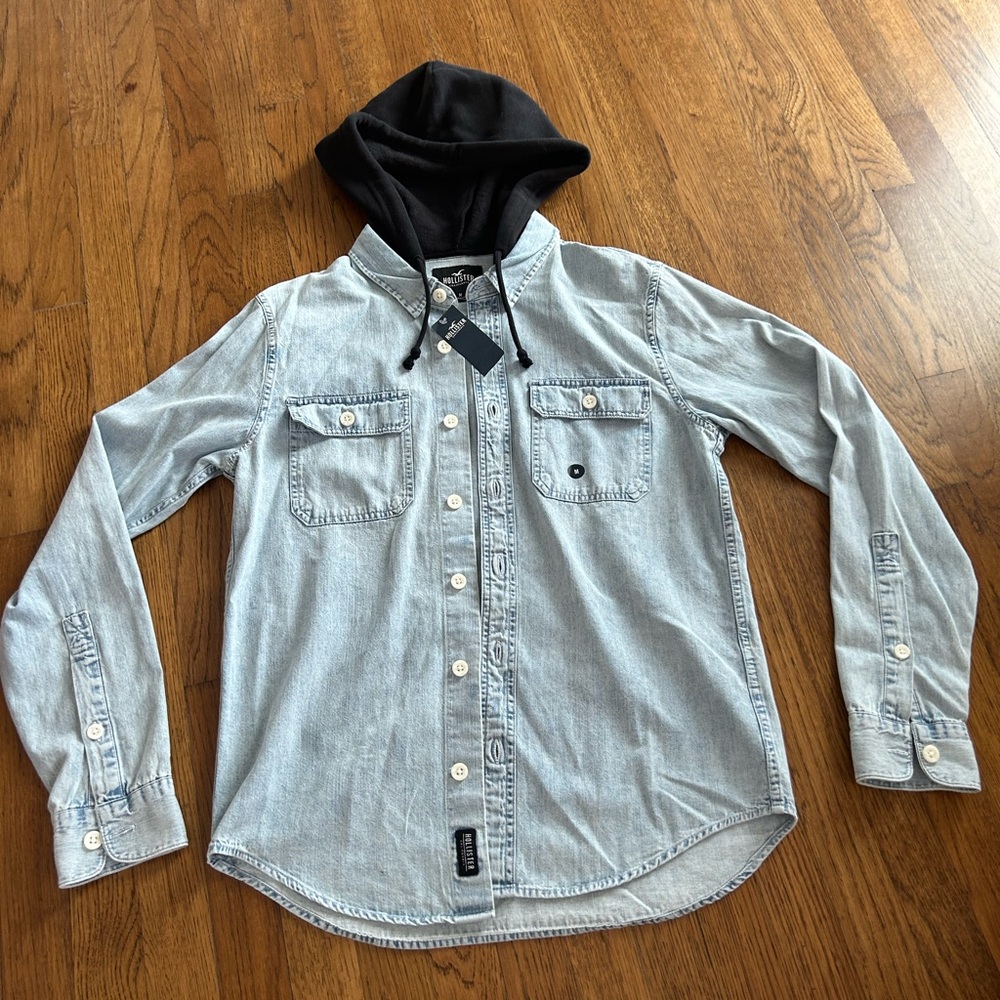Hollister button up hooded jean sweater